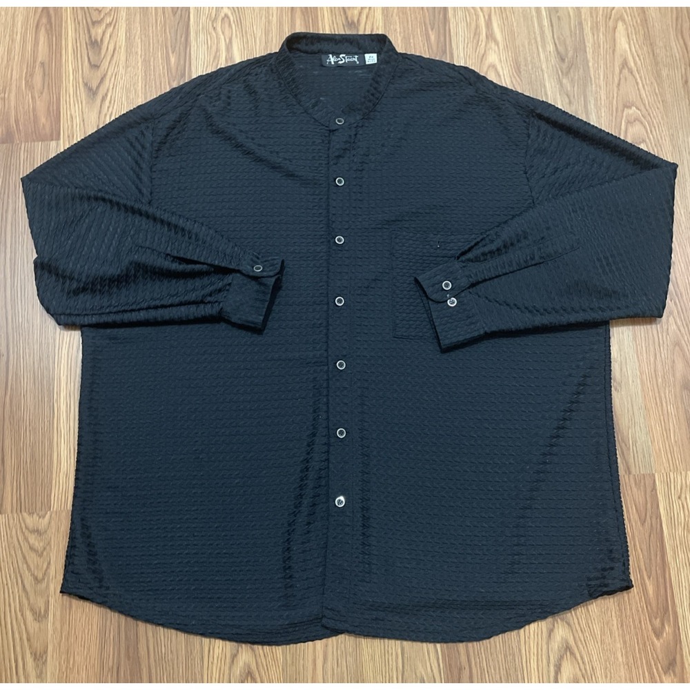 Alan Stuart Textured Woven Shirt Men's 2XL Made USA Black Button Up Casual